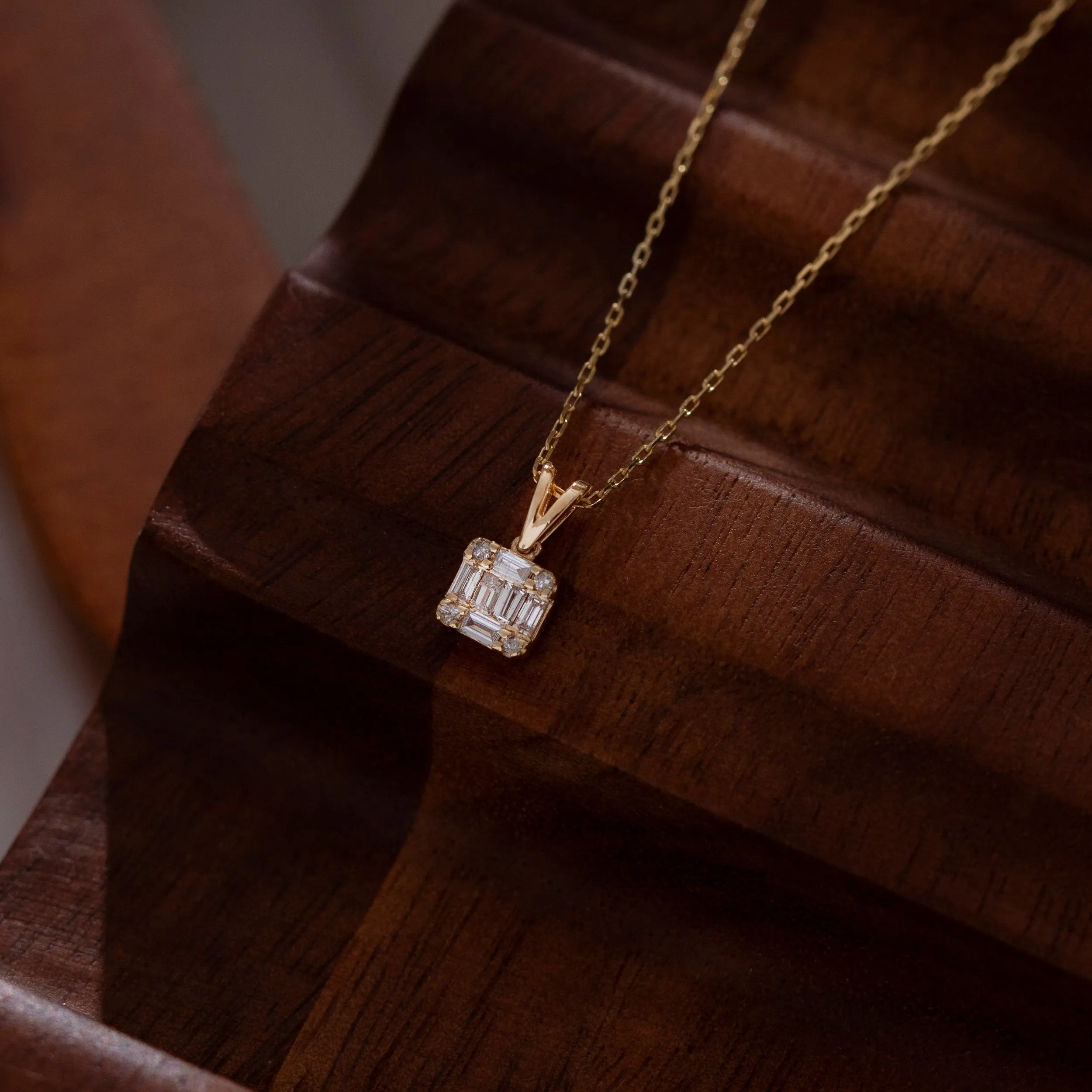 0.18 TCW Round & Baguette Moissanite Square Necklace