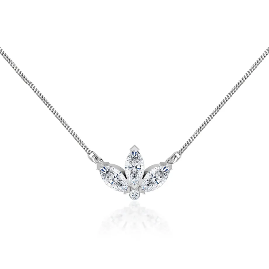 0.32 TCW Round & Marquise Moissanite Diamond Petal Style Necklace