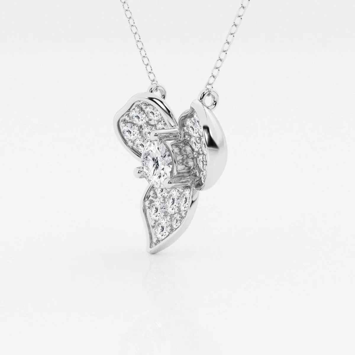 0.38 CT Round Moissanite Diamond Pave Flower Pendant Necklace