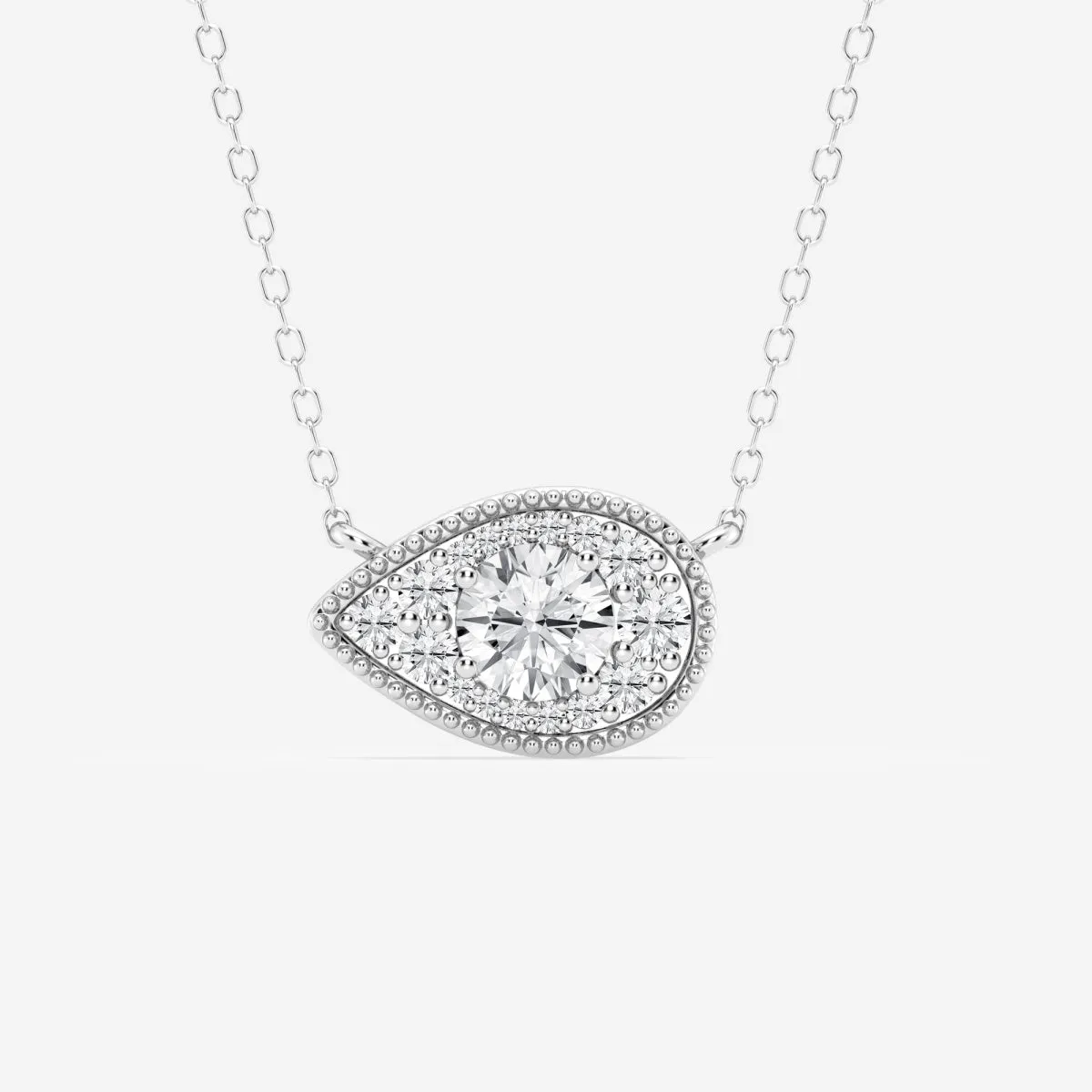 0.73 TCW Round Moissanite Diamond East West Pear Pendant Necklace