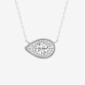 0.73 TCW Round Moissanite Diamond East West Pear Pendant Necklace