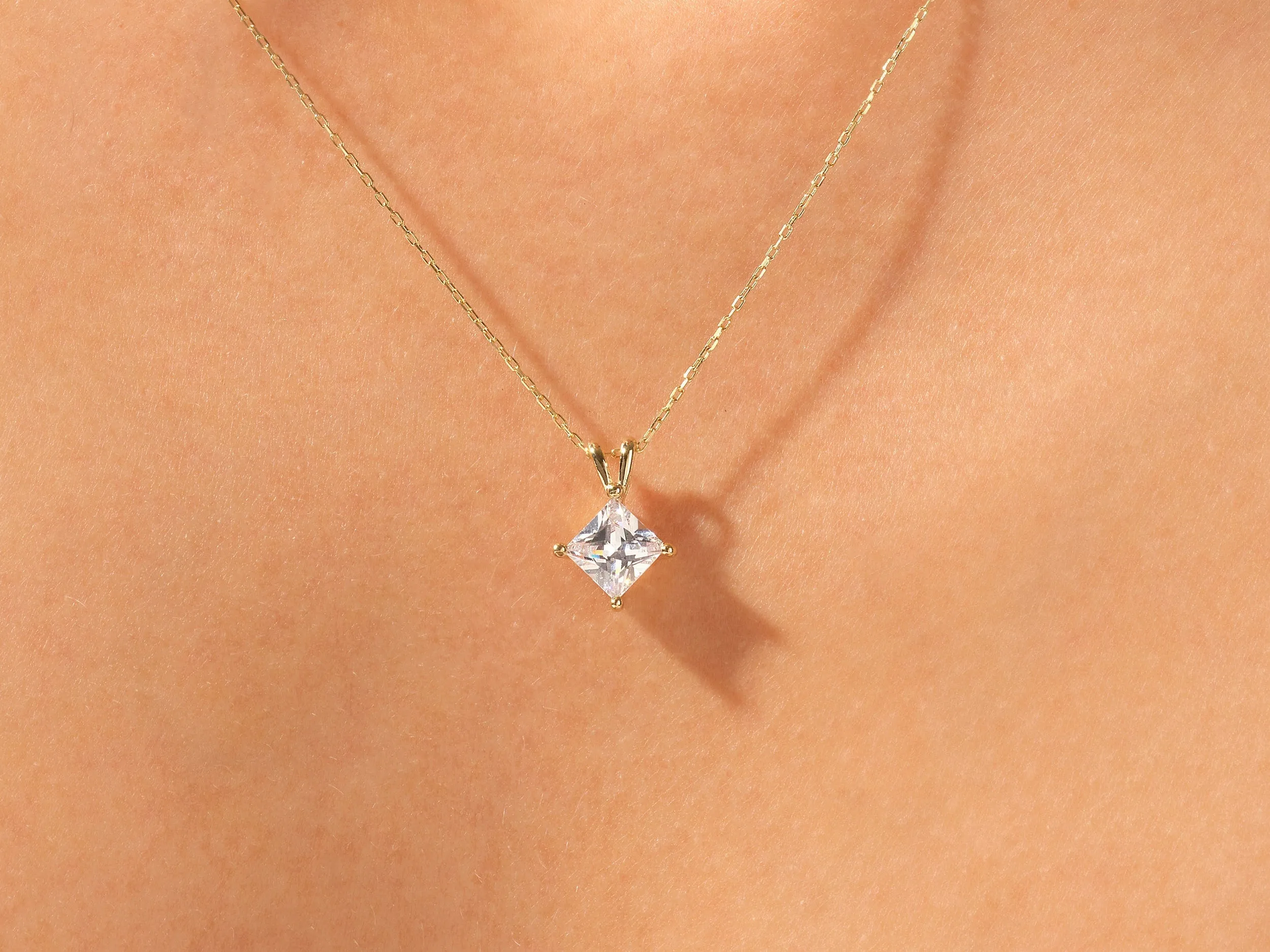 1.0 CT Princess Moissanite Diamond Solitaire Necklace