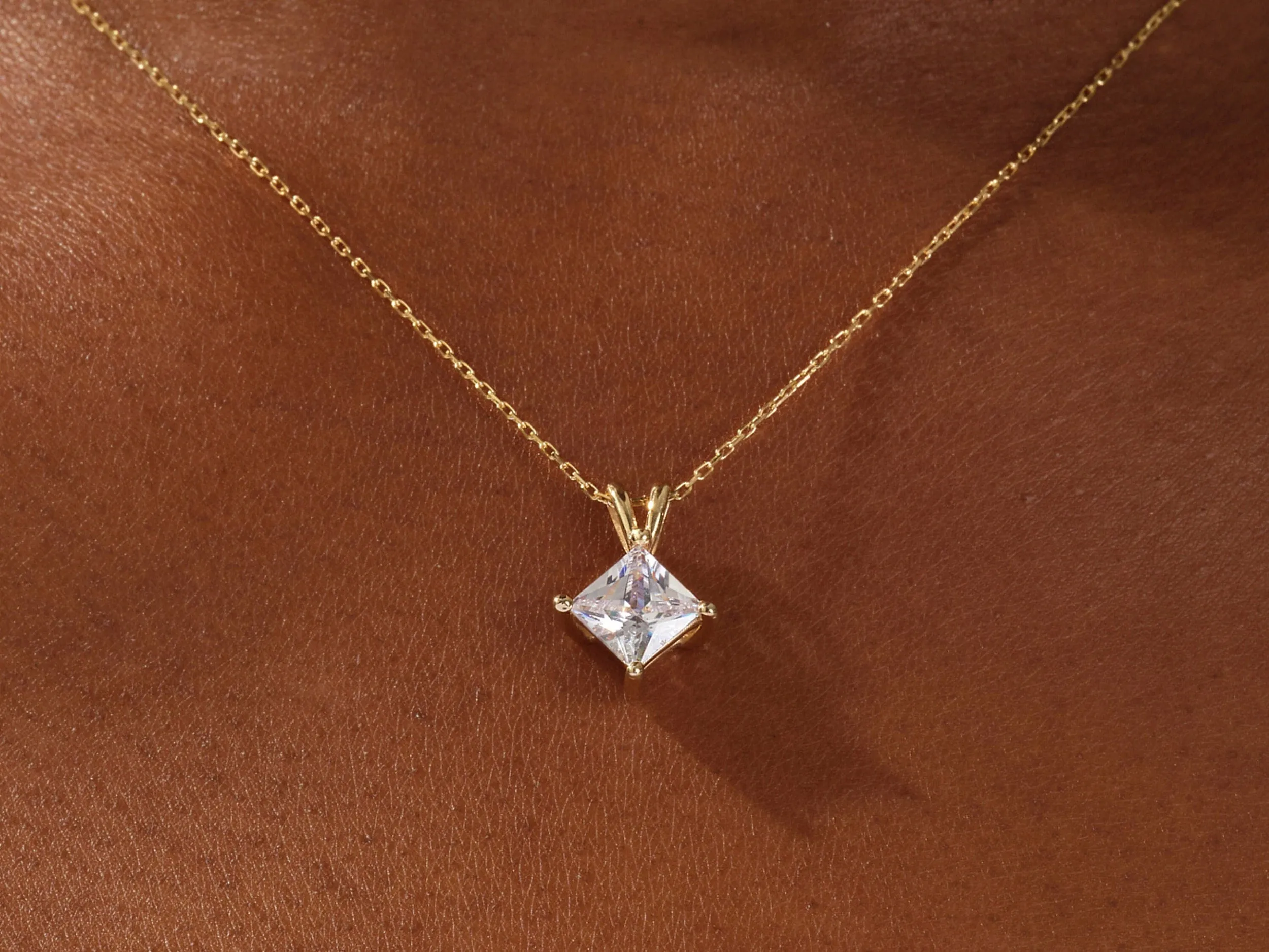 1.0 CT Princess Moissanite Diamond Solitaire Necklace