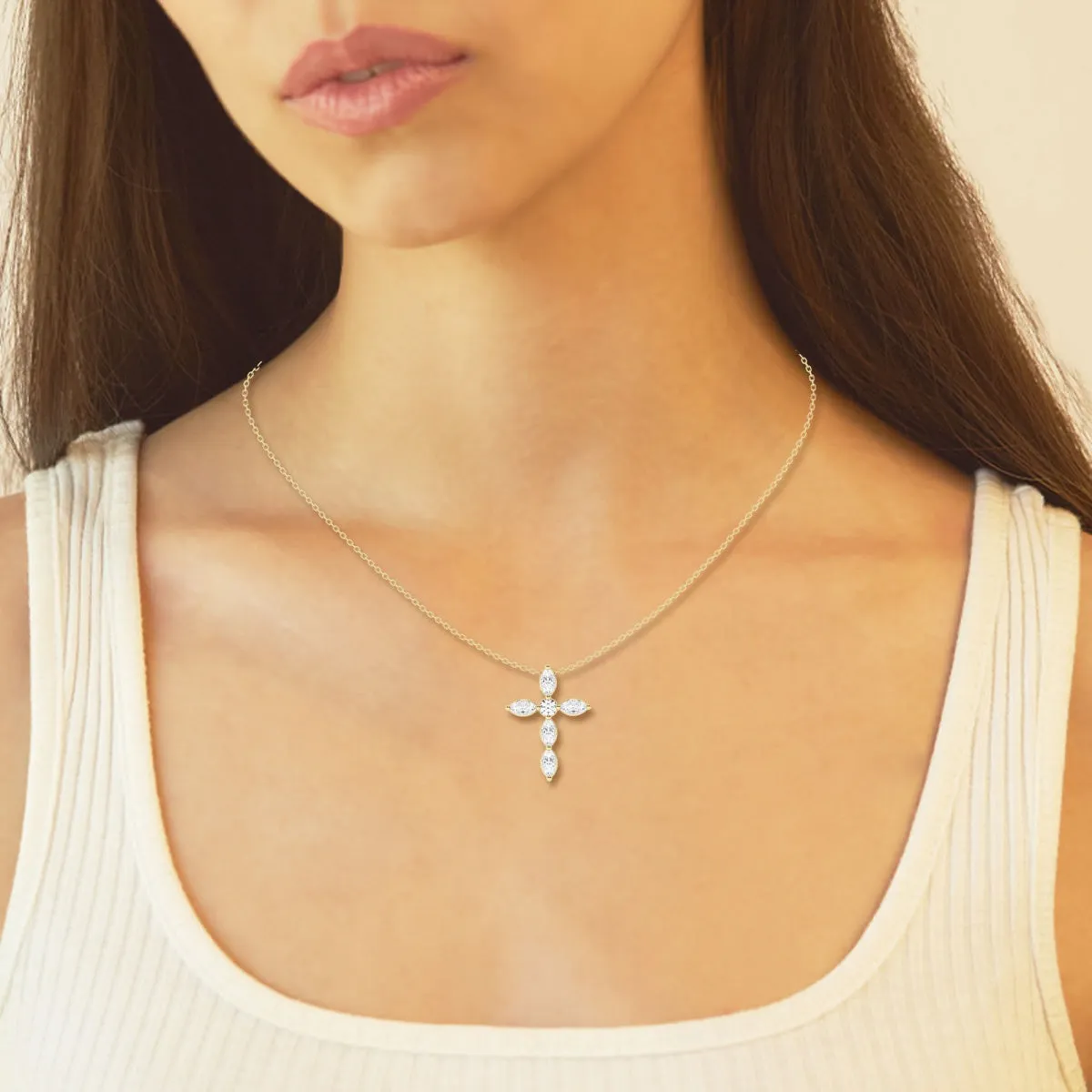 1.0 TCW Round & Marquise Moissanite Diamond Cross Necklace