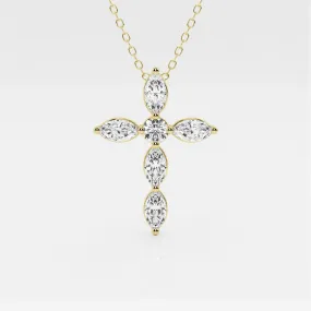 1.0 TCW Round & Marquise Moissanite Diamond Cross Necklace