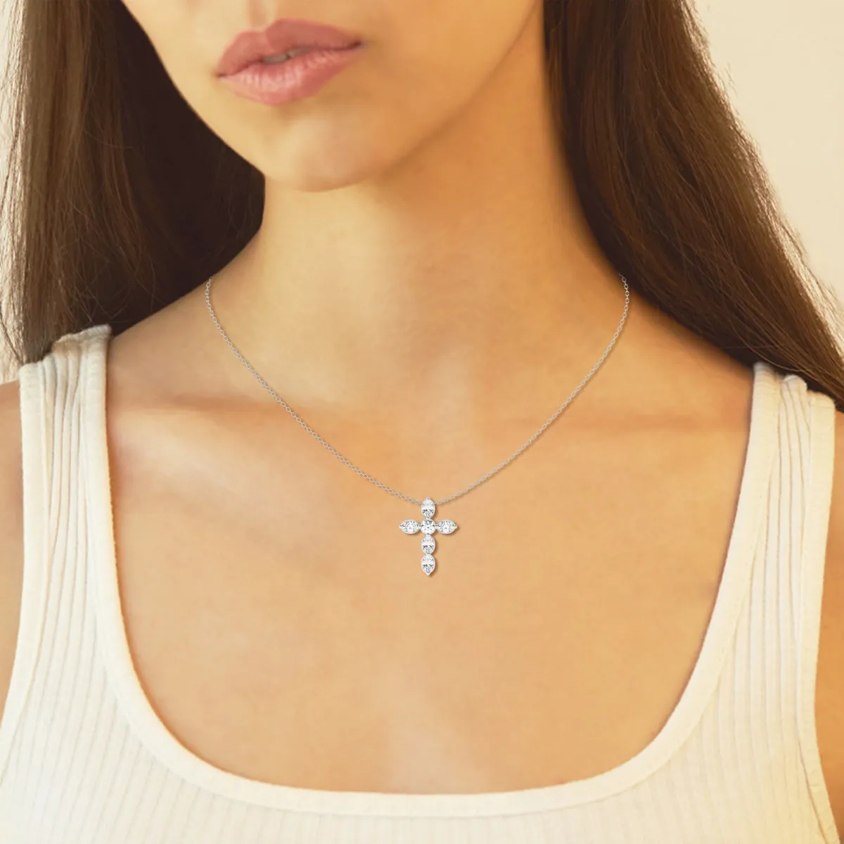 1.0 TCW Round & Oval Moissanite Diamond Cross Necklace