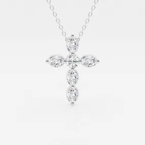 1.0 TCW Round & Oval Moissanite Diamond Cross Necklace