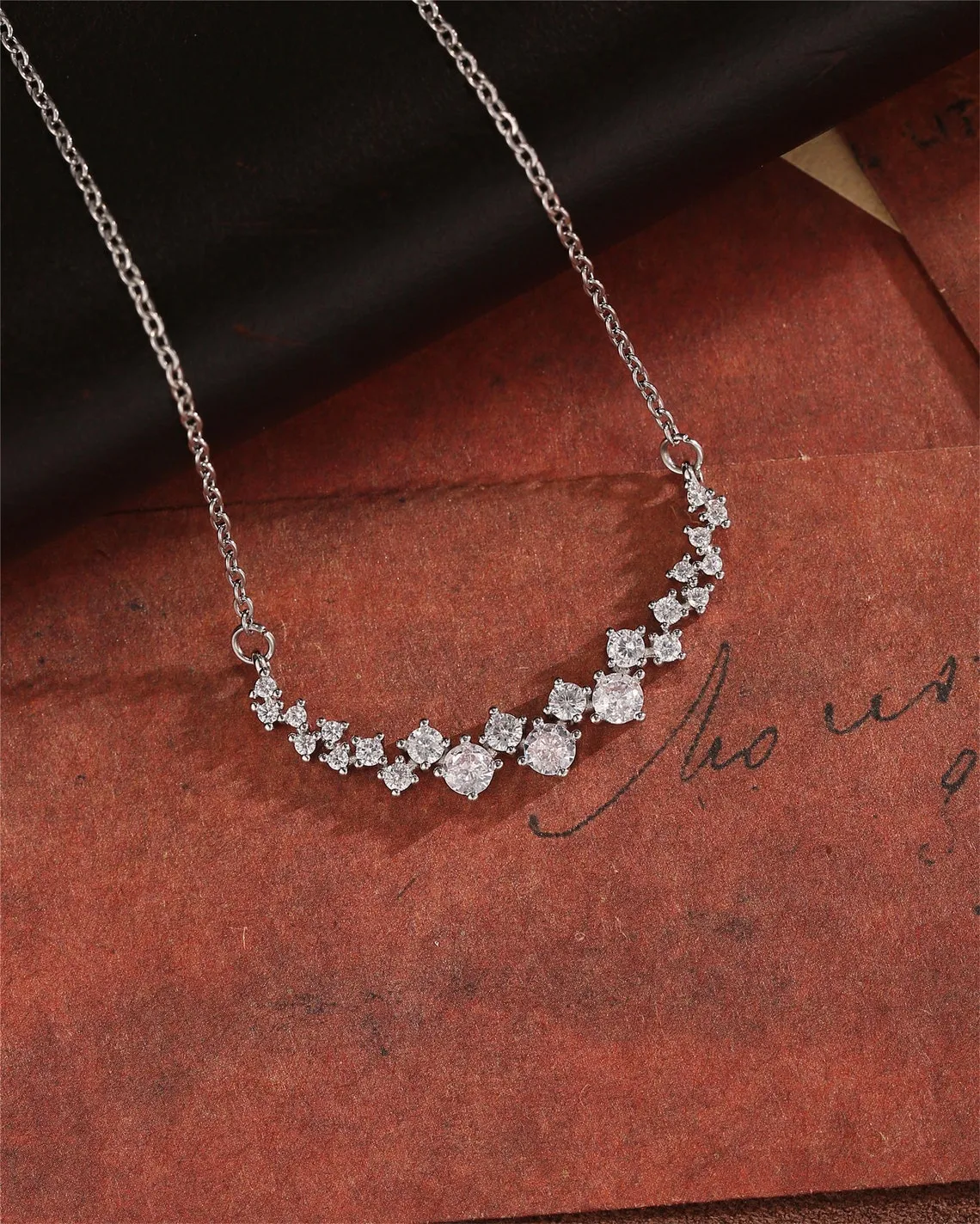 1.20 TCW Round Moissanite Diamond Cluster Necklace