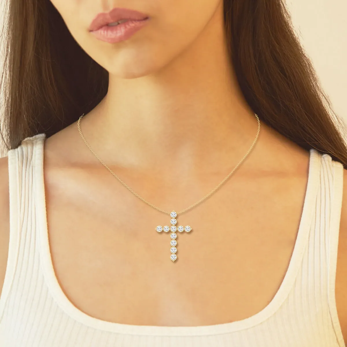 2.0 TCW Round Moissanite Diamond Cross Necklace