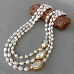 3 rows Cultured Baroque Pearl Necklace