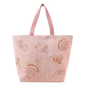 Accessorize London Pink Embroidered shell beach tote Bag