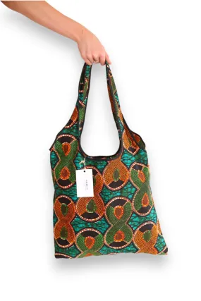 AFRI BEADS FABRIC SHOPPING BAG ORANGE/GREEN FIGURE 8