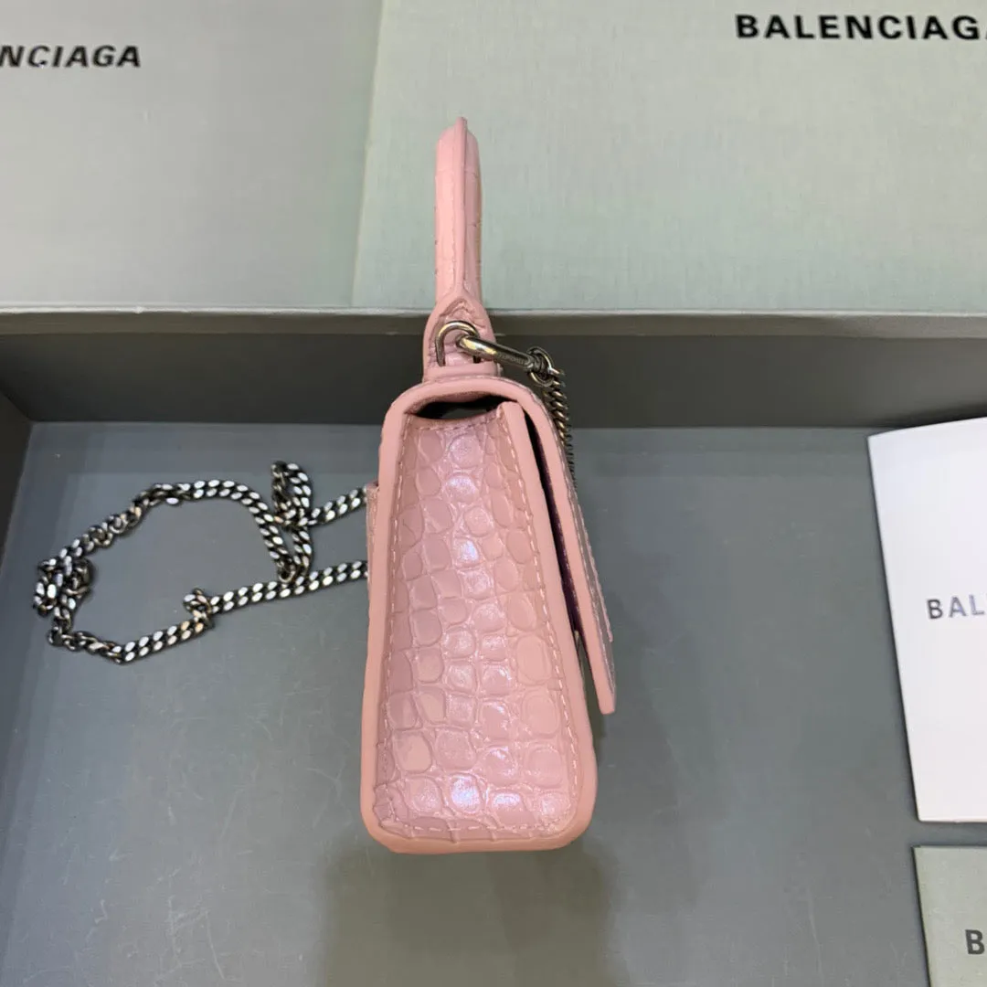 Balen Hourglass Mini Handbag With Chain In Light Pink, For Women,  Bags 4.7in/12cm