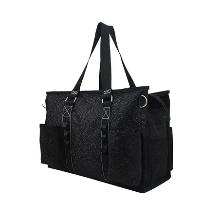 Black Glitter NGIL Zippered Lined Caddy Organizer Tote Bag