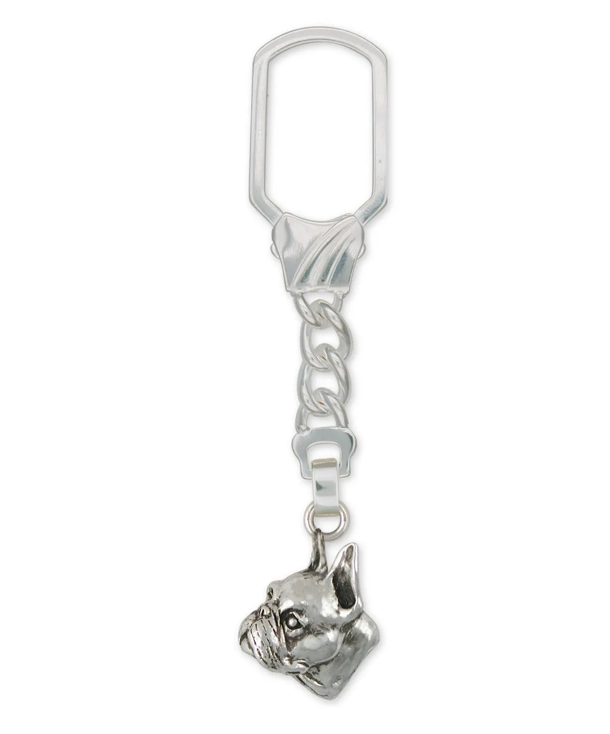 Boston Terrier Key Ring Jewelry Sterling Silver Handmade Dog Key Ring BO2-2KRE