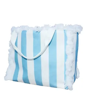 Cabana Stripe Fringe Tote - Blue/White