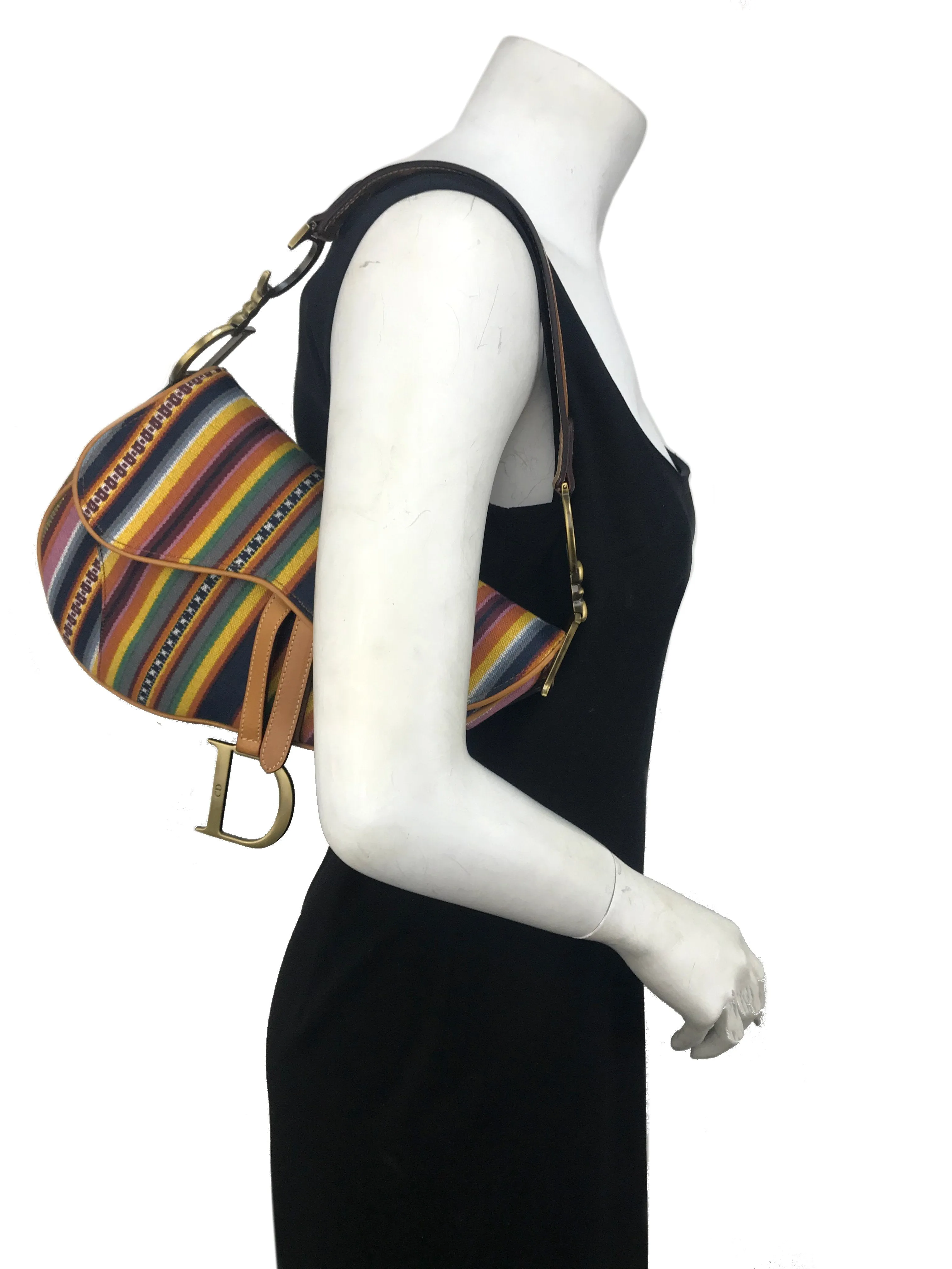 Christian Dior Canvas Striped Saddle Bag