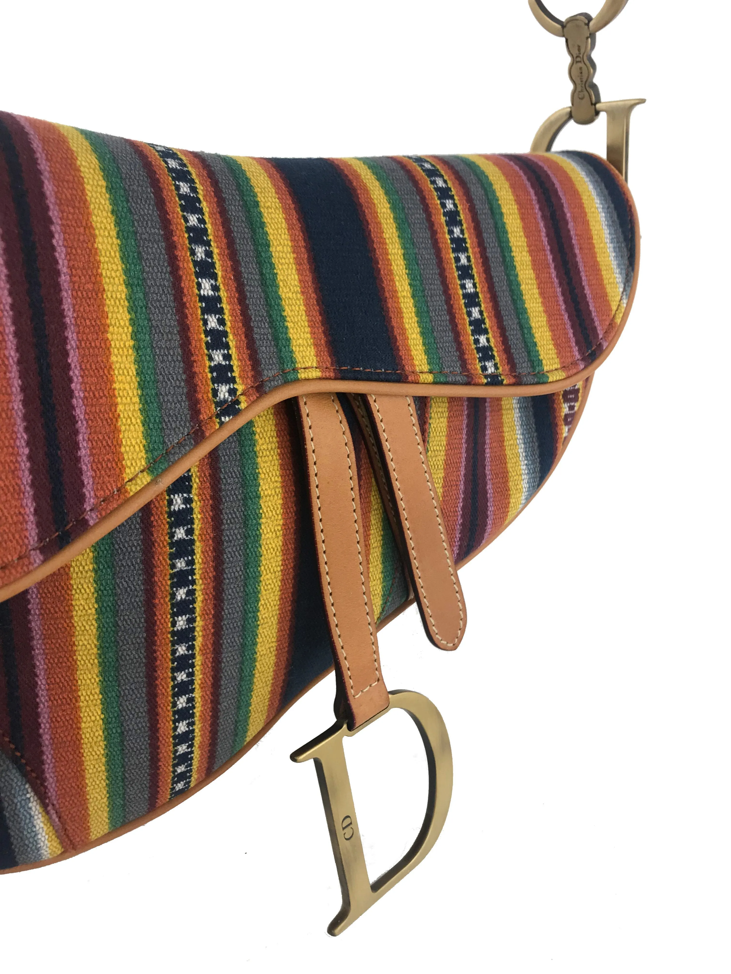 Christian Dior Canvas Striped Saddle Bag