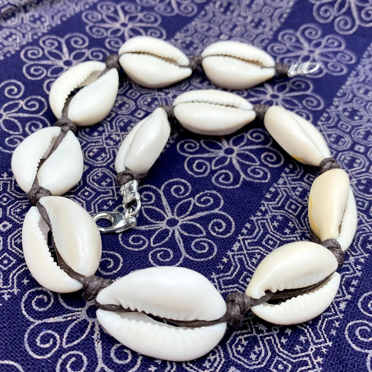 Cowrie Shell Choker Necklace With Sterling Silver Trigger Clasp