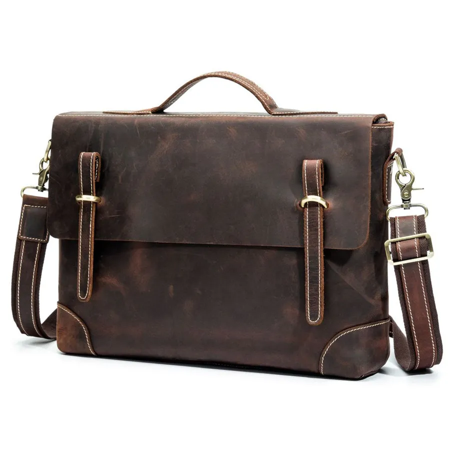 Genuine leather mens laptop messenger bag