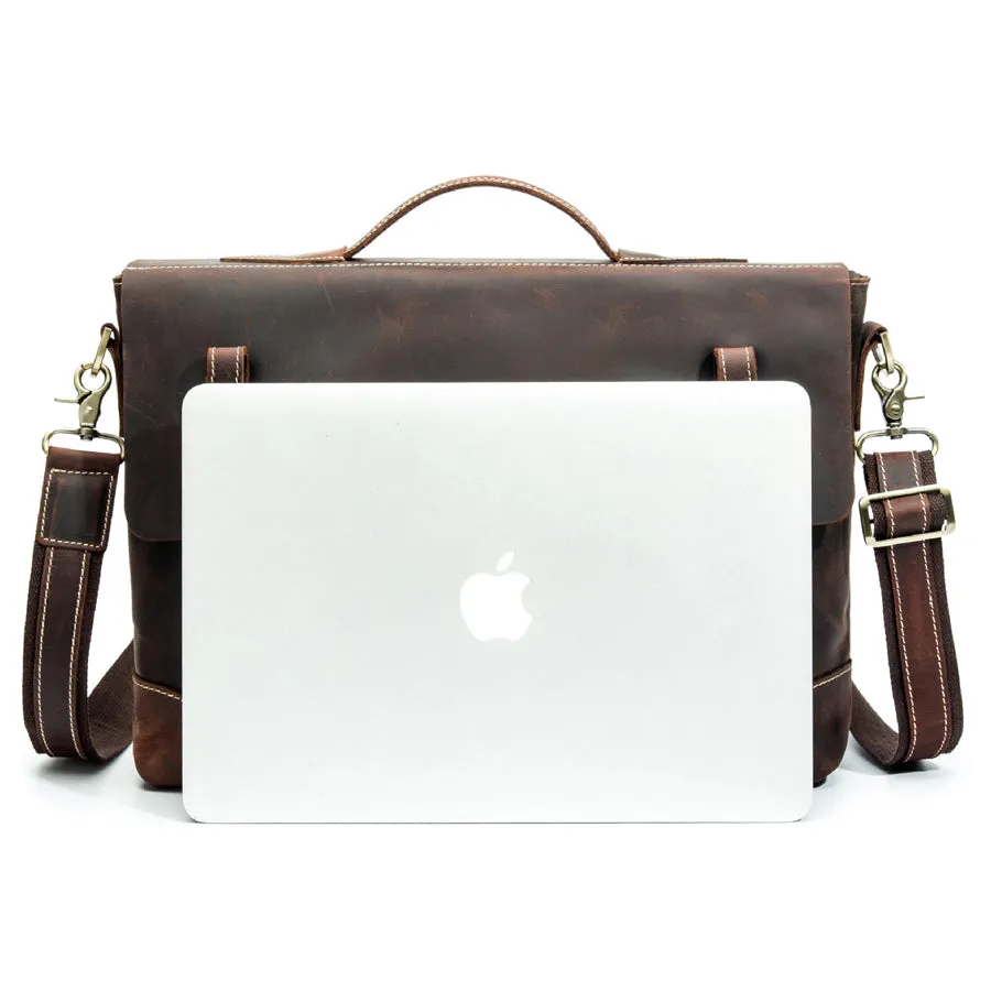 Genuine leather mens laptop messenger bag