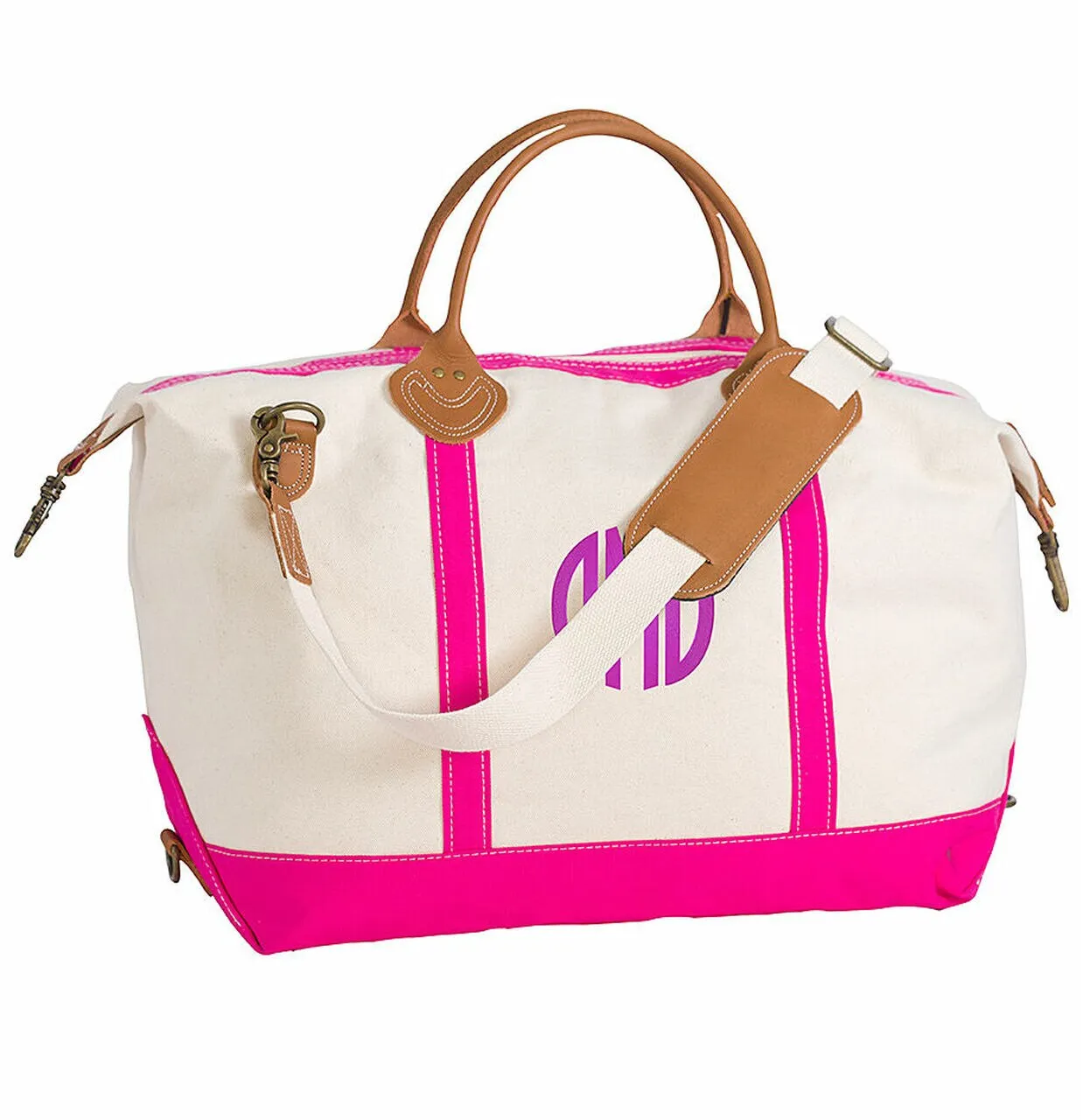 Haley Personalised Canvas & Leather Trim Weekender Tote | Brights