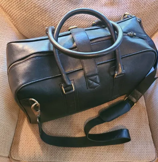 Handcrafted Black Cowhide Leather Duffel