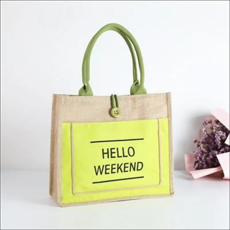 Hello Weekend Jute Tote