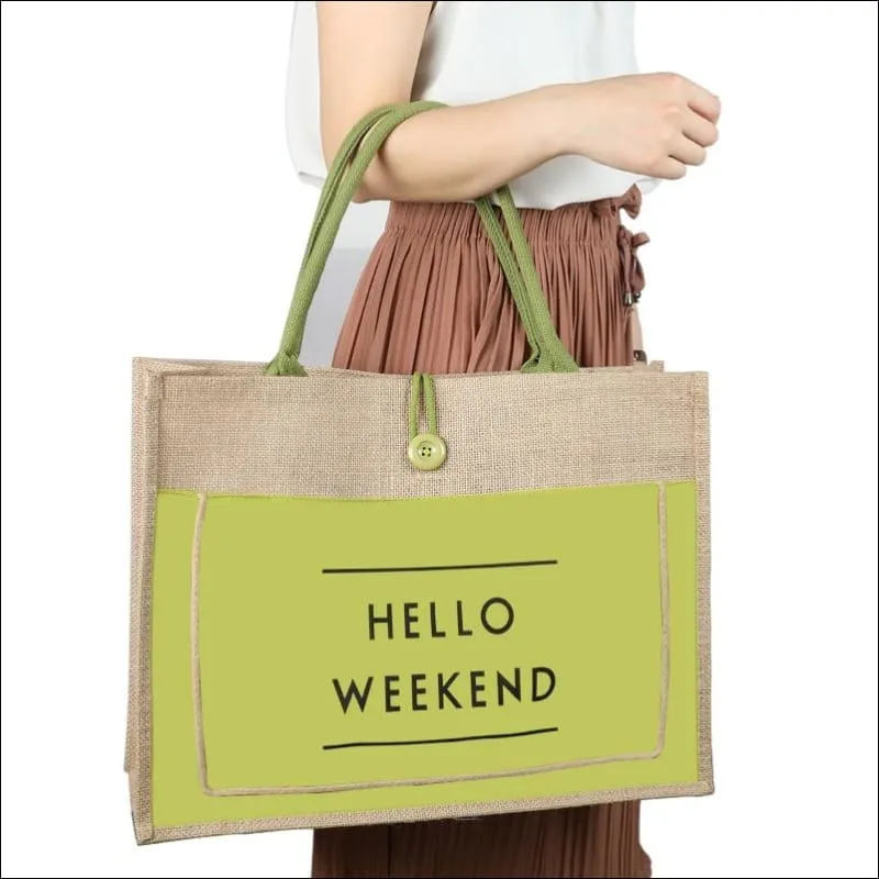 Hello Weekend Jute Tote