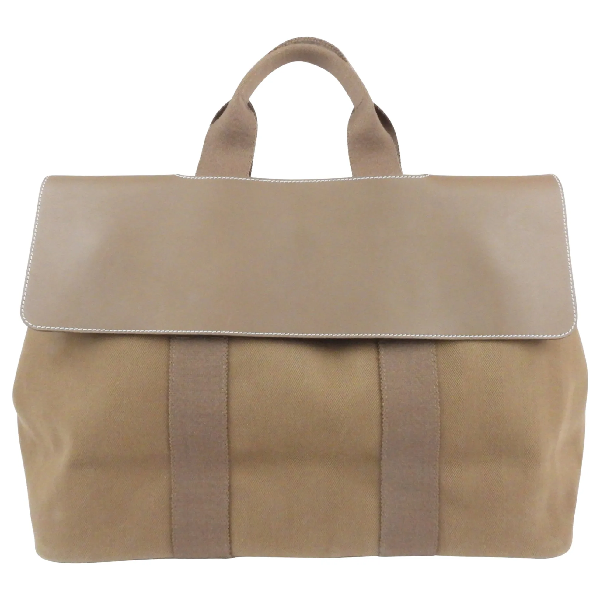 Hermes Khaki Canvas and Leather Valparaiso MM Tote Bag