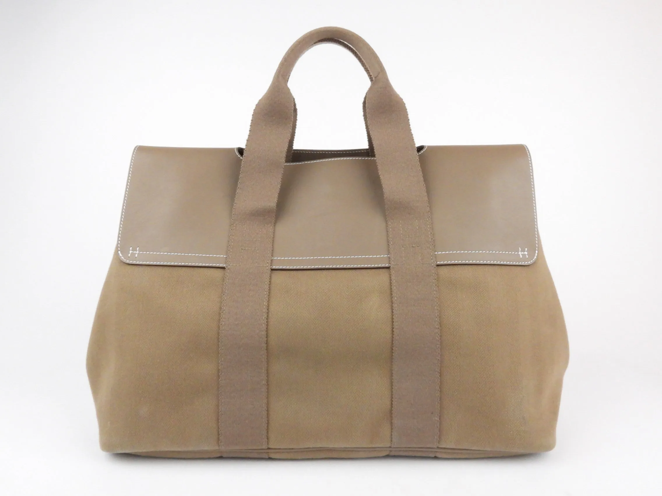 Hermes Khaki Canvas and Leather Valparaiso MM Tote Bag