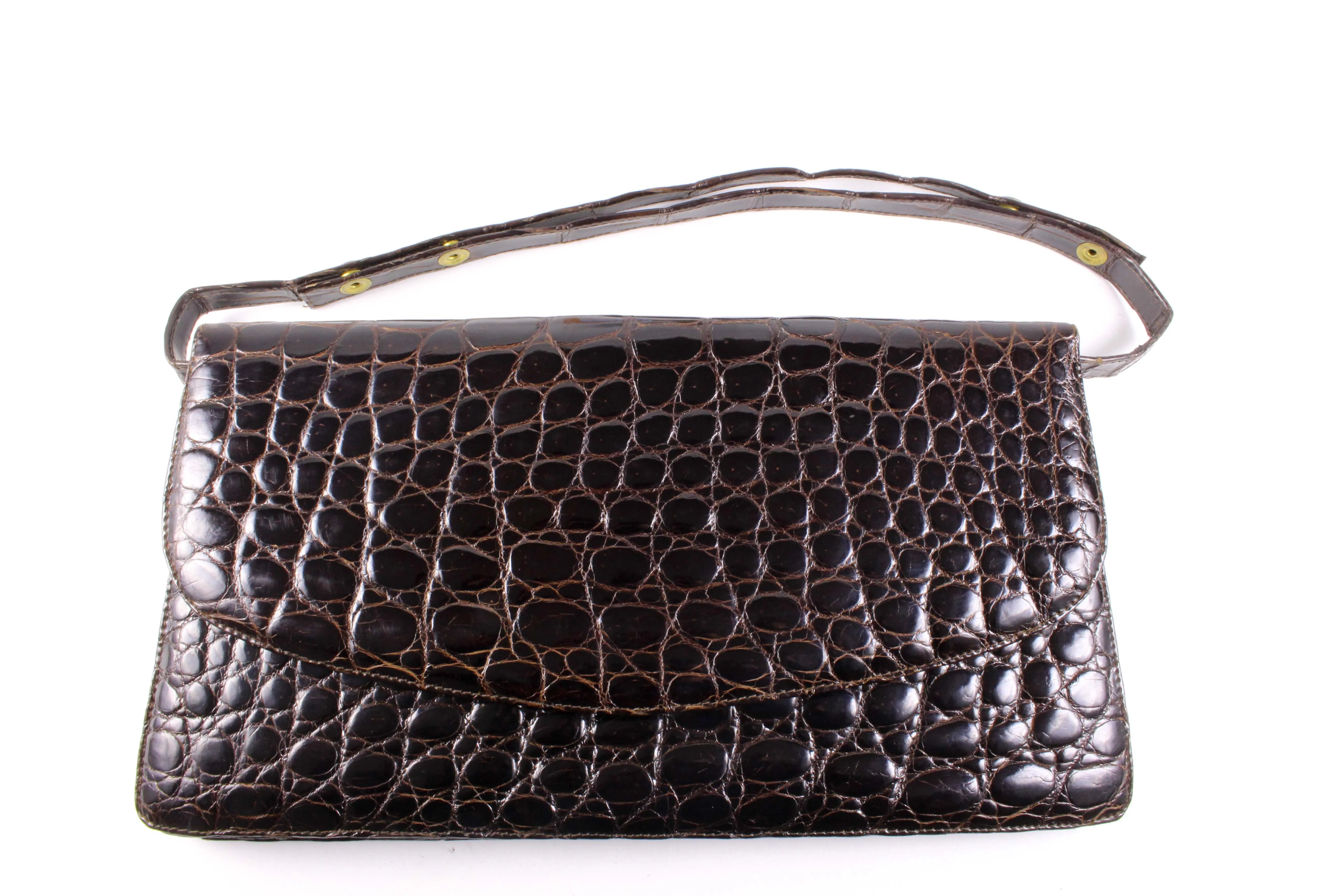 Large brown crocodile skin handbag