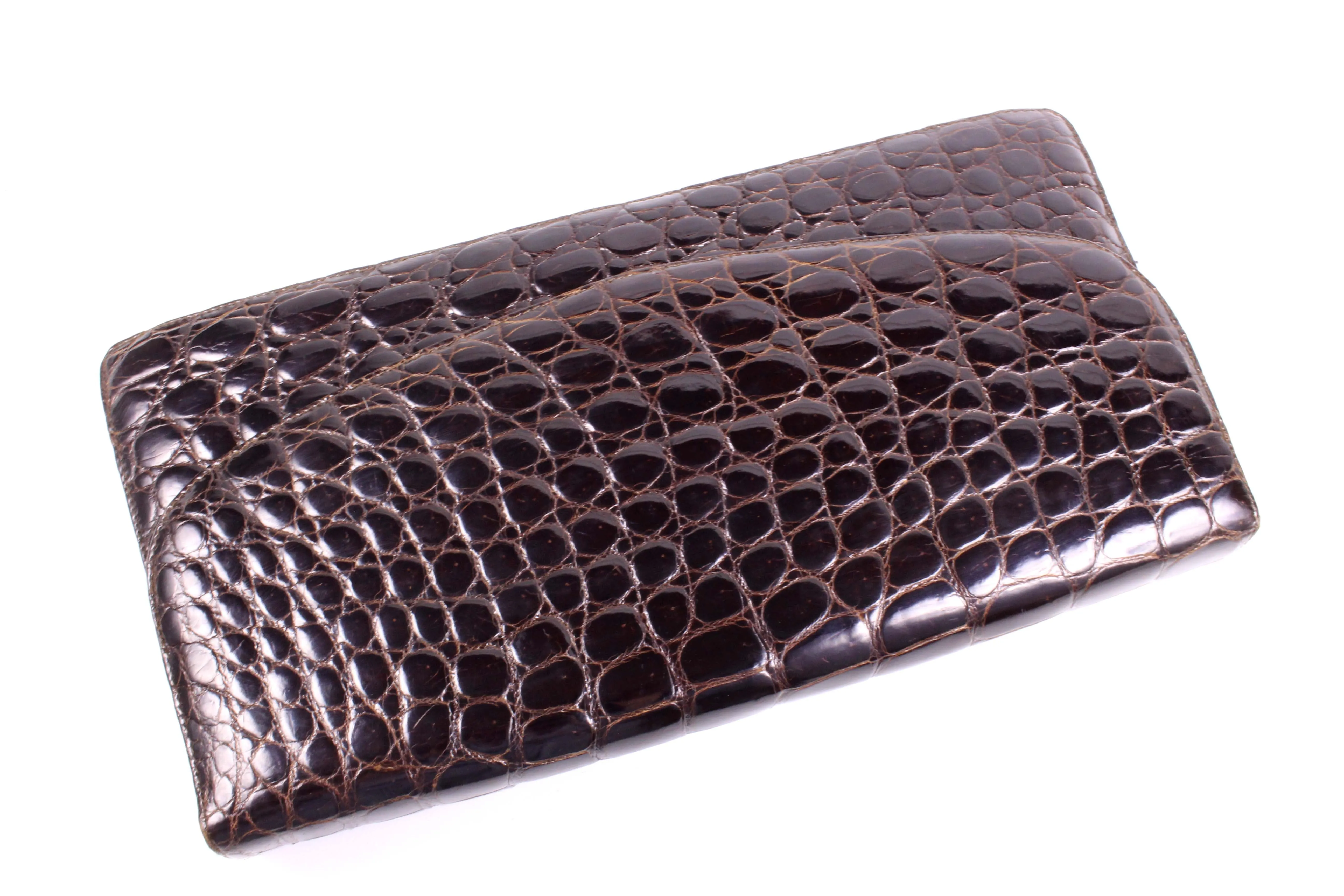 Large brown crocodile skin handbag