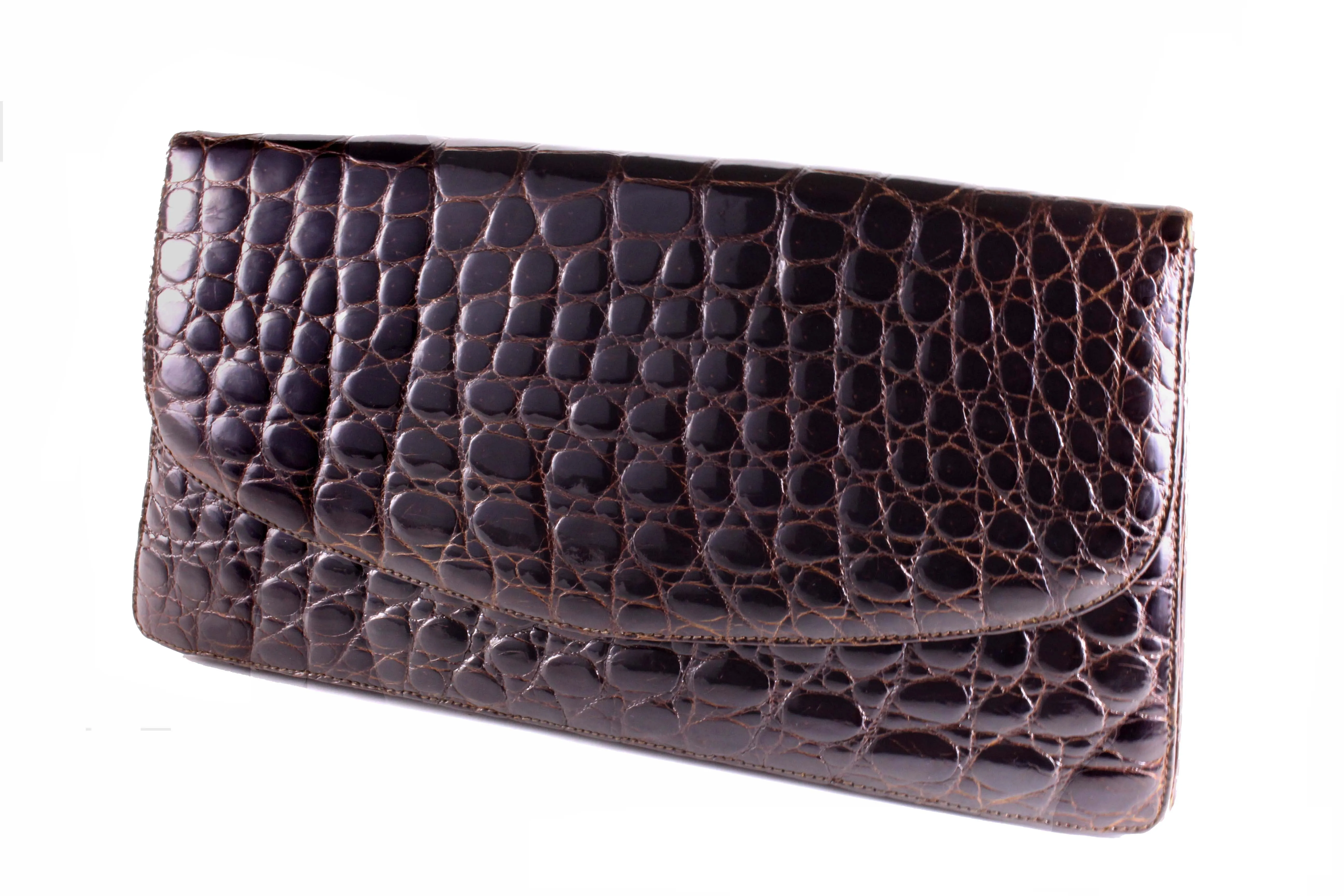 Large brown crocodile skin handbag