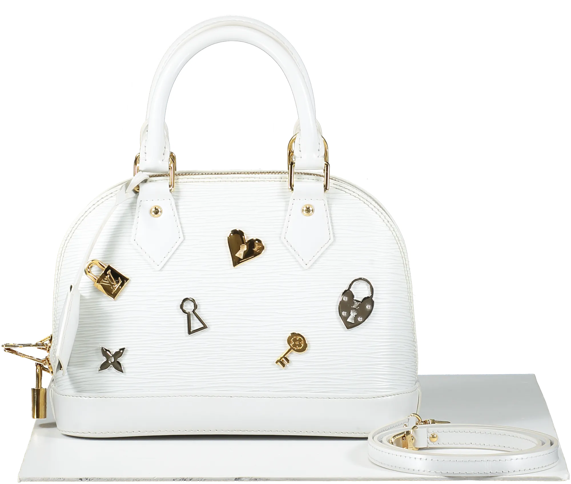 Louis Vuitton White Alma Handbag Love Lock Epi Leather Bb Bag