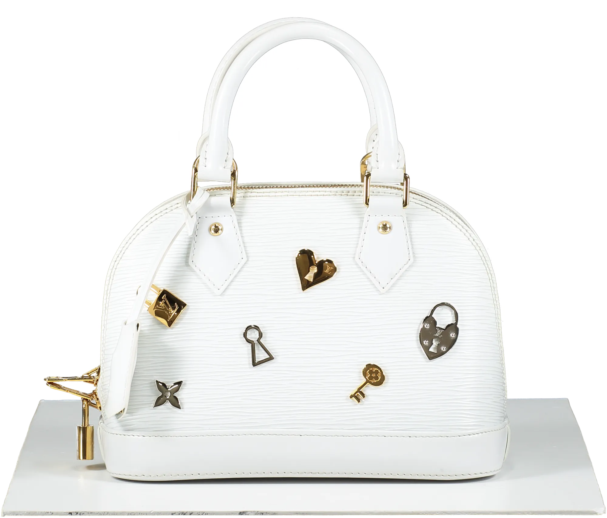 Louis Vuitton White Alma Handbag Love Lock Epi Leather Bb Bag