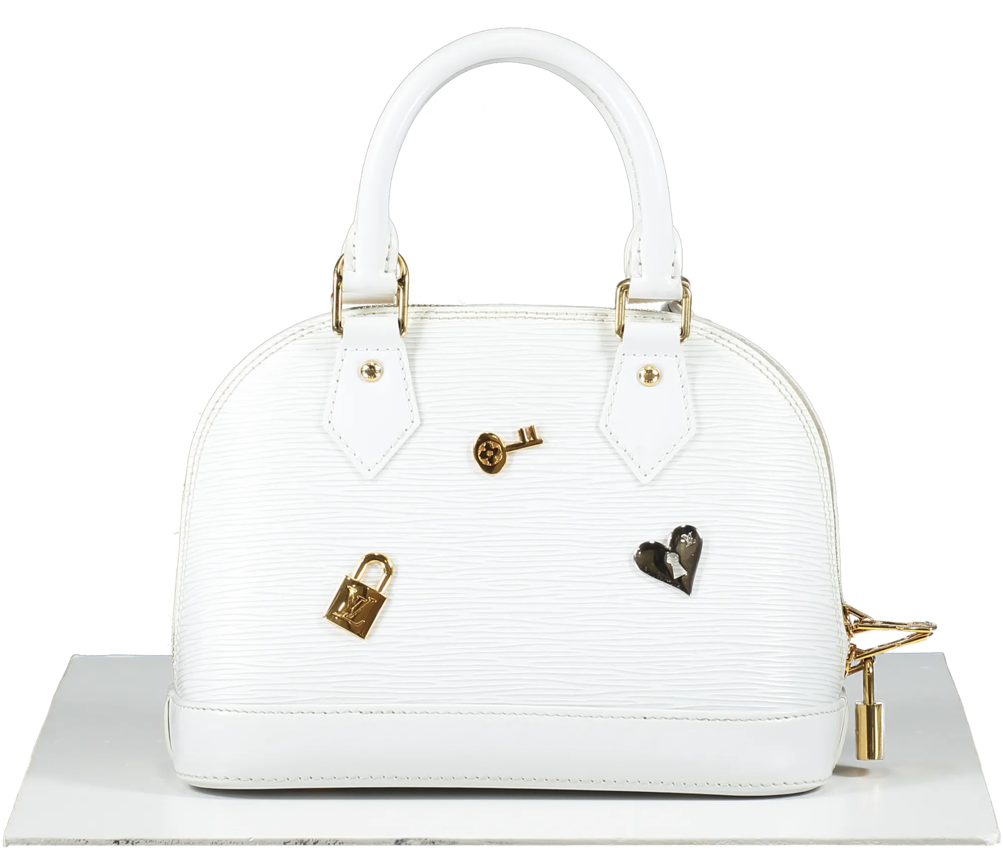 Louis Vuitton White Alma Handbag Love Lock Epi Leather Bb Bag