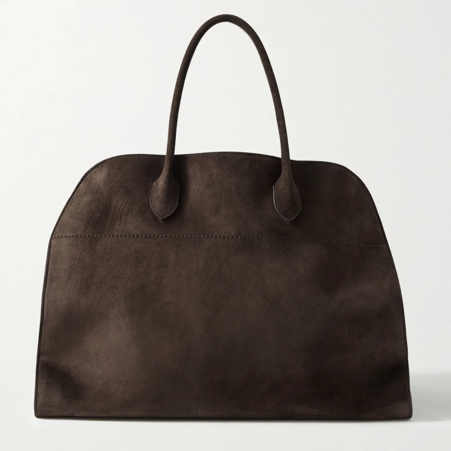 MARGAUX 17 BUCKLED SUEDE TOTE - DARK BROWN