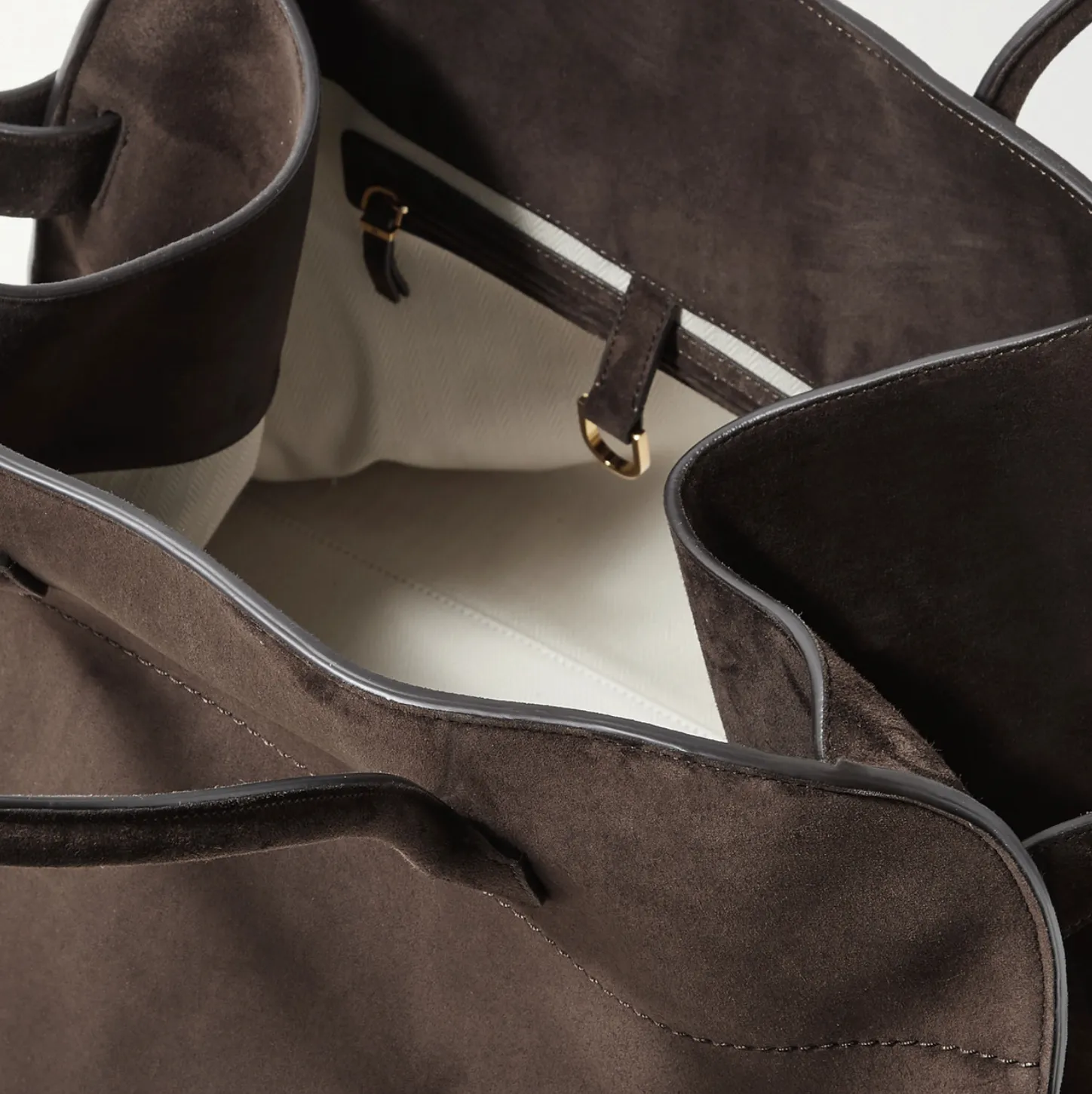 MARGAUX 17 BUCKLED SUEDE TOTE - DARK BROWN