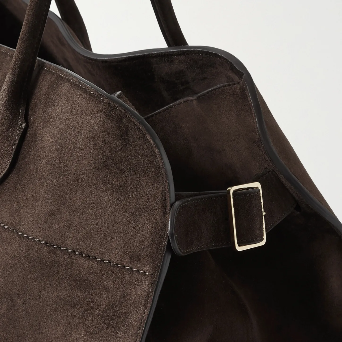 MARGAUX 17 BUCKLED SUEDE TOTE - DARK BROWN