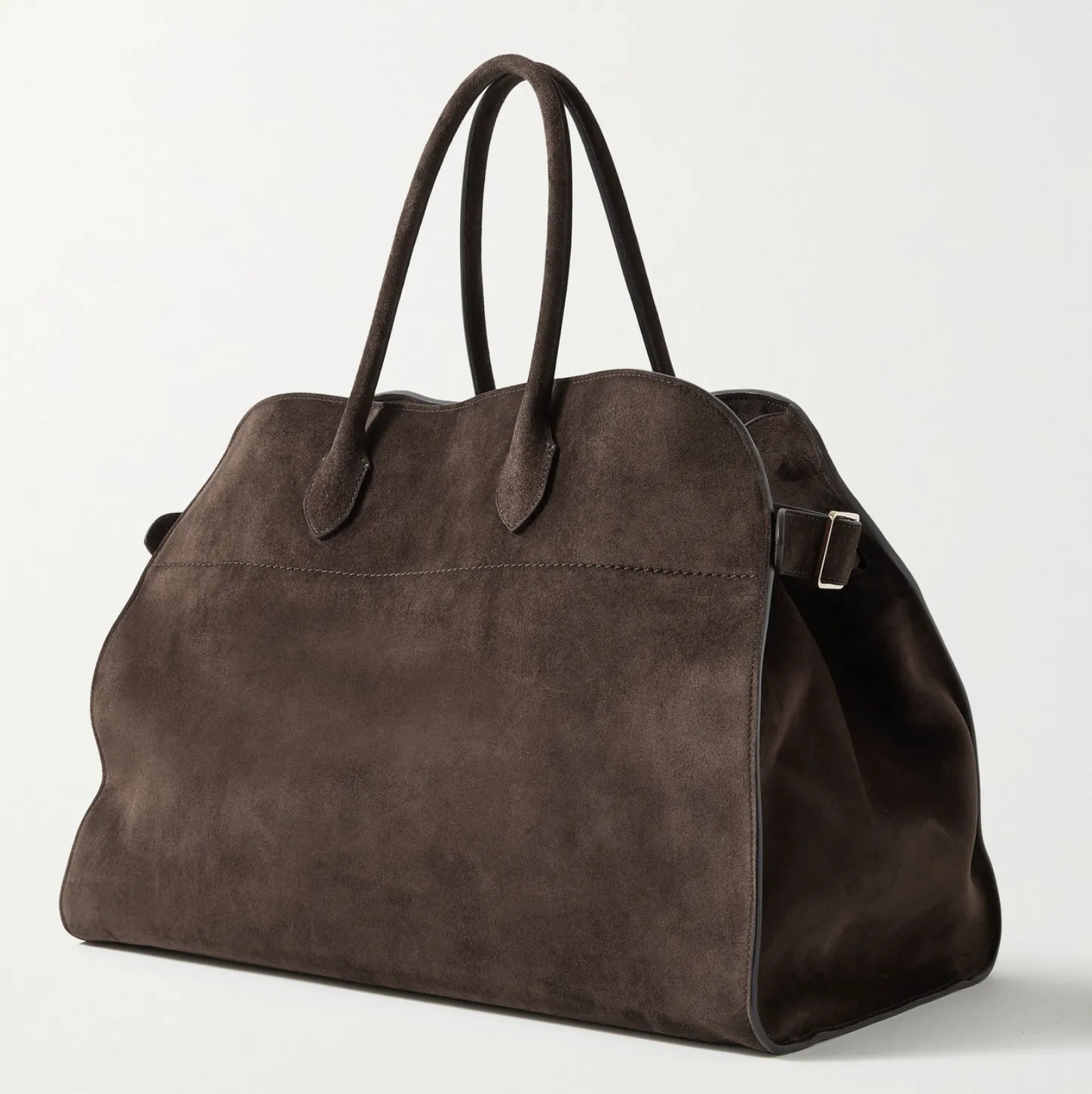 MARGAUX 17 BUCKLED SUEDE TOTE - DARK BROWN