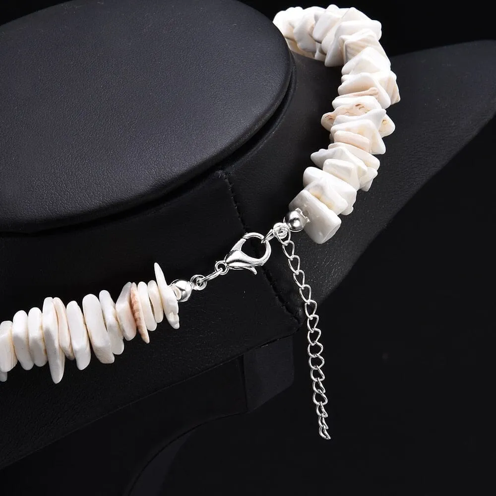 Natural White Clam Chips Puka Shell Choker Necklace