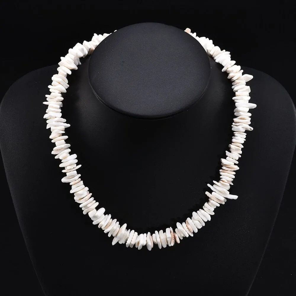 Natural White Clam Chips Puka Shell Choker Necklace