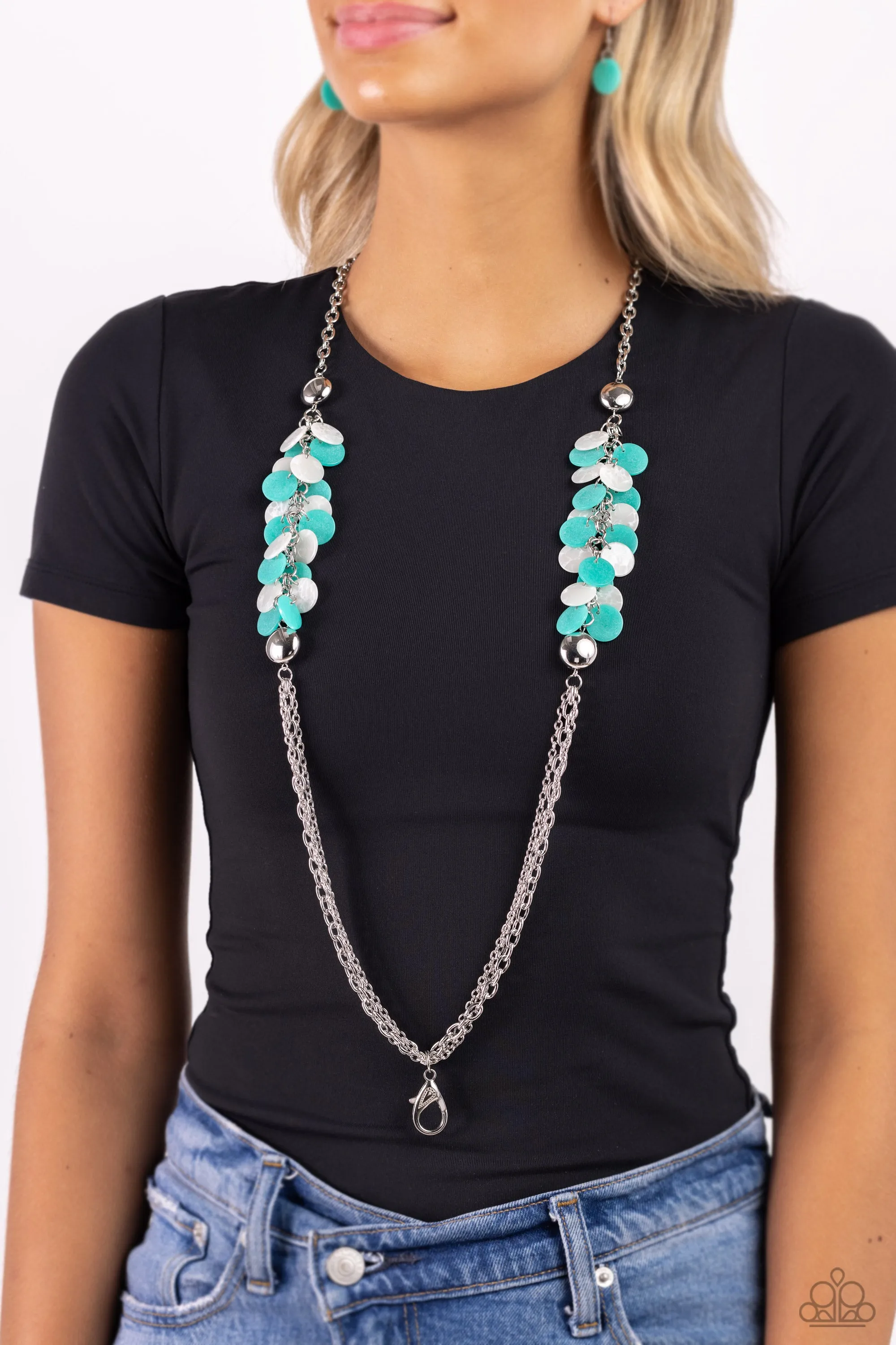 Paparazzi Shell Sensation Green Lanyard Necklace & Earring Set