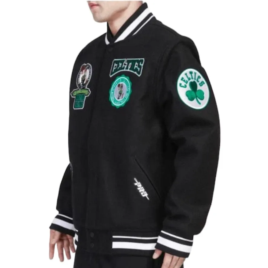 Pro Standard Boston Celtics Crest Emblem Rib Wool Varsity Jacket (Black)