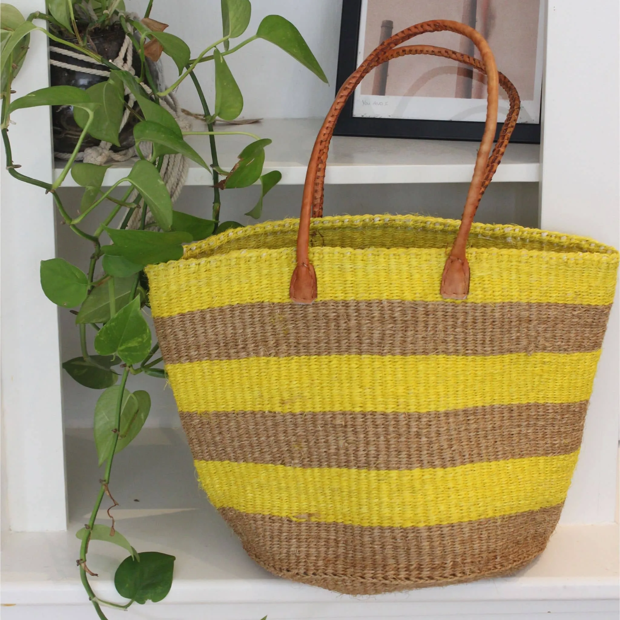 Raffia Weekender Tote Bag in Yellow