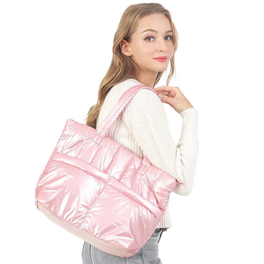 Solid Puffer Tote Shoulder Bag