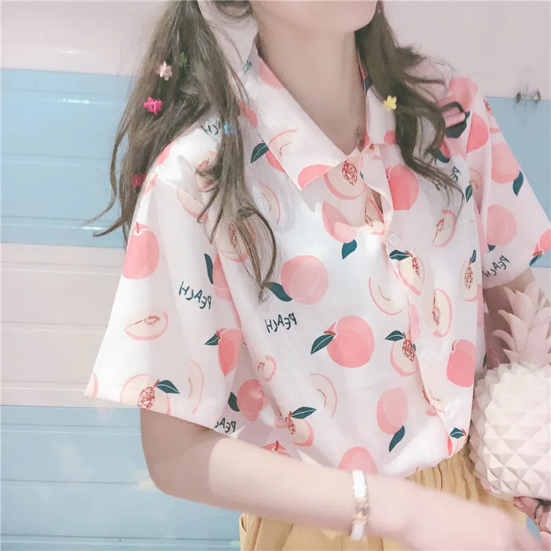 SWEET PEACH PRINT SHORT-SLEEVE SHIRT BY22406