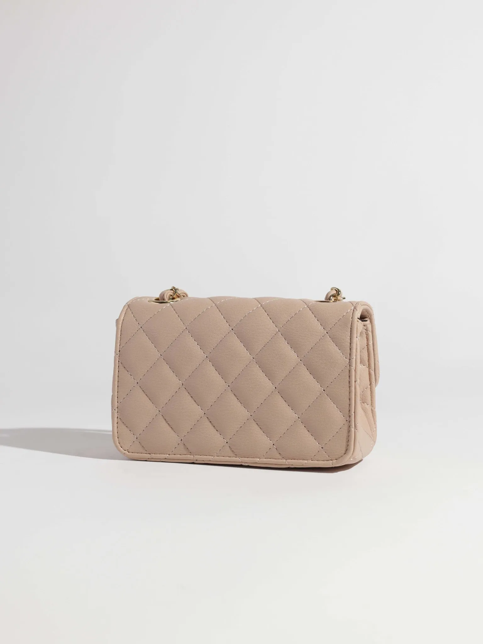 TAUPE TRENDY QUILTED SHOULDER STRAP PURSE