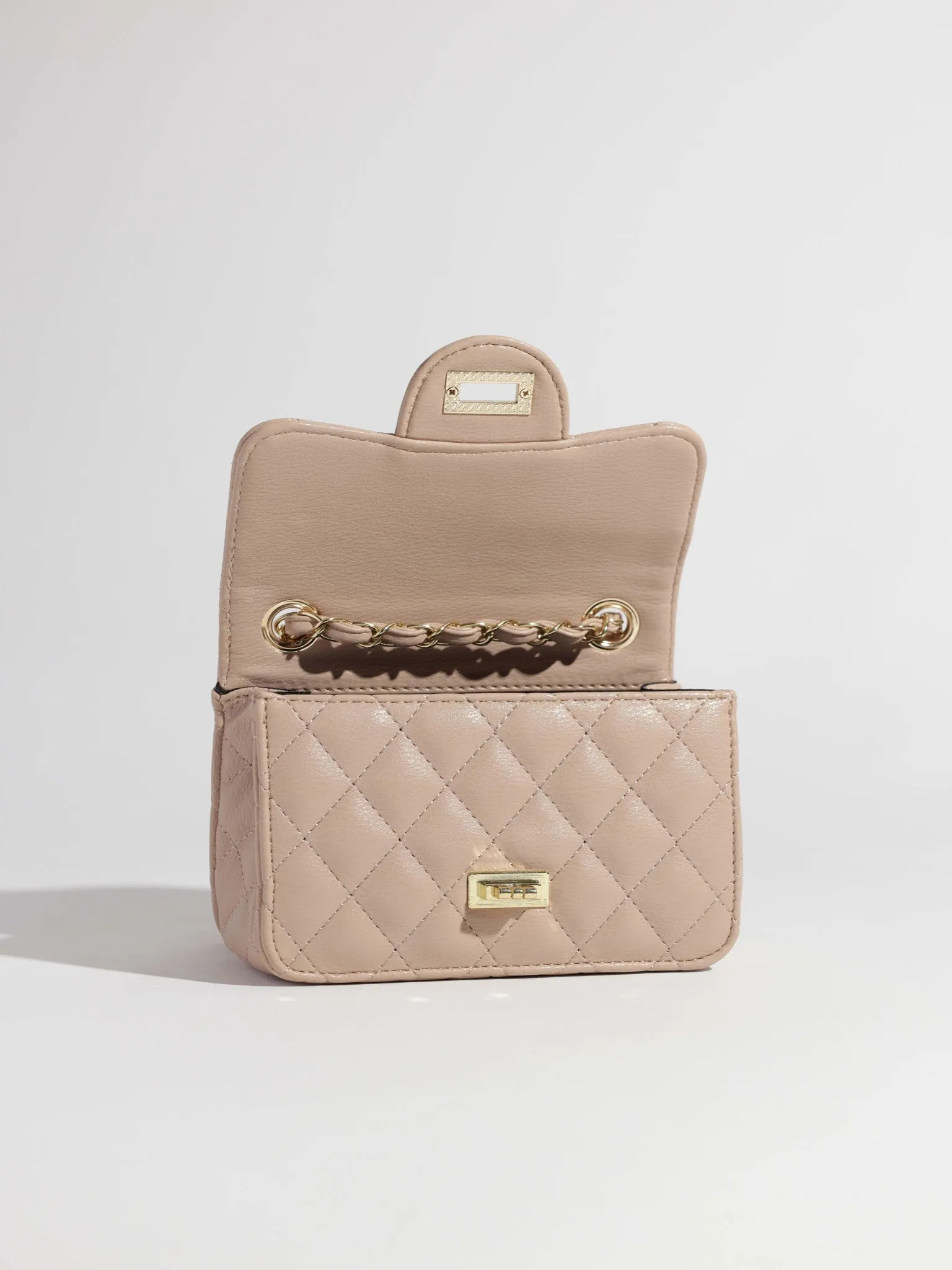 TAUPE TRENDY QUILTED SHOULDER STRAP PURSE